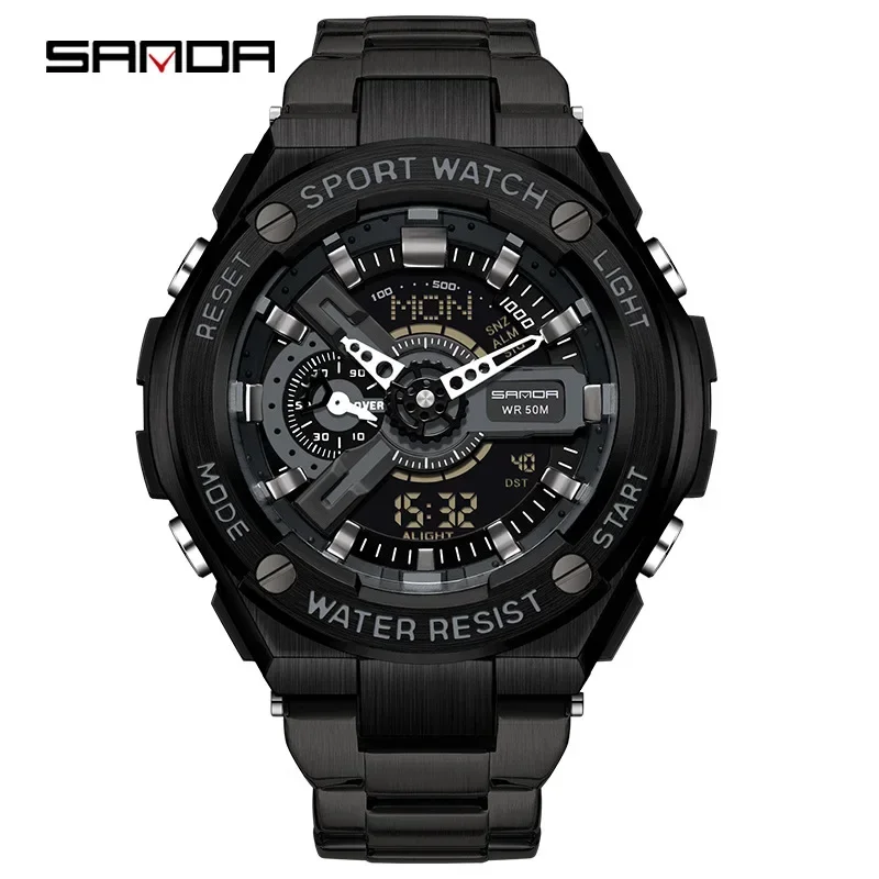 SANDA 3170  Wristwatches New Handlift Light Multi functional Sports Waterproof and Shockproof Alarm Clock Men\'s Watch Digital