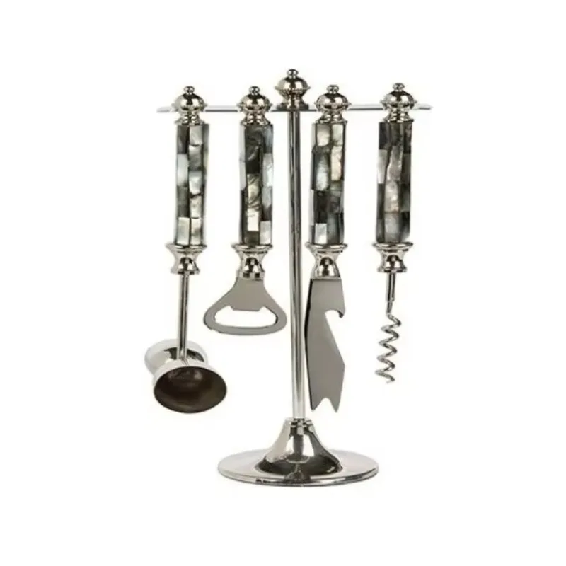 

Stainless Steel and Brass Complete Bar Accessories Set Silver Color With Stand Table Top bar Set Vintage Fancy Decorative