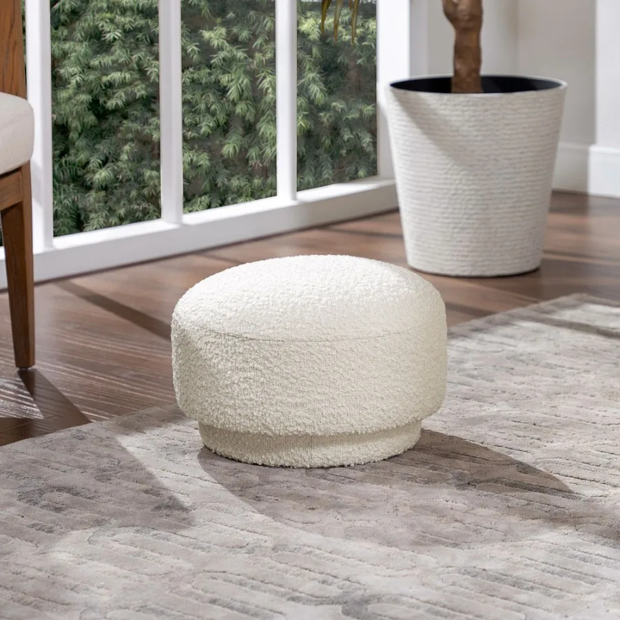 

15 Mushroom Footstool man Ivory White Boucle