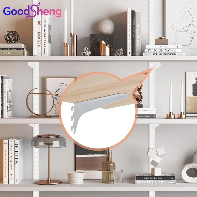 2Pcs 7.6 Inch Single Track Upright Bracket, Heavy Duty Shelf Support Bracket for Wall Shelves, Bookshelf, Garden Planks, Wall Mo