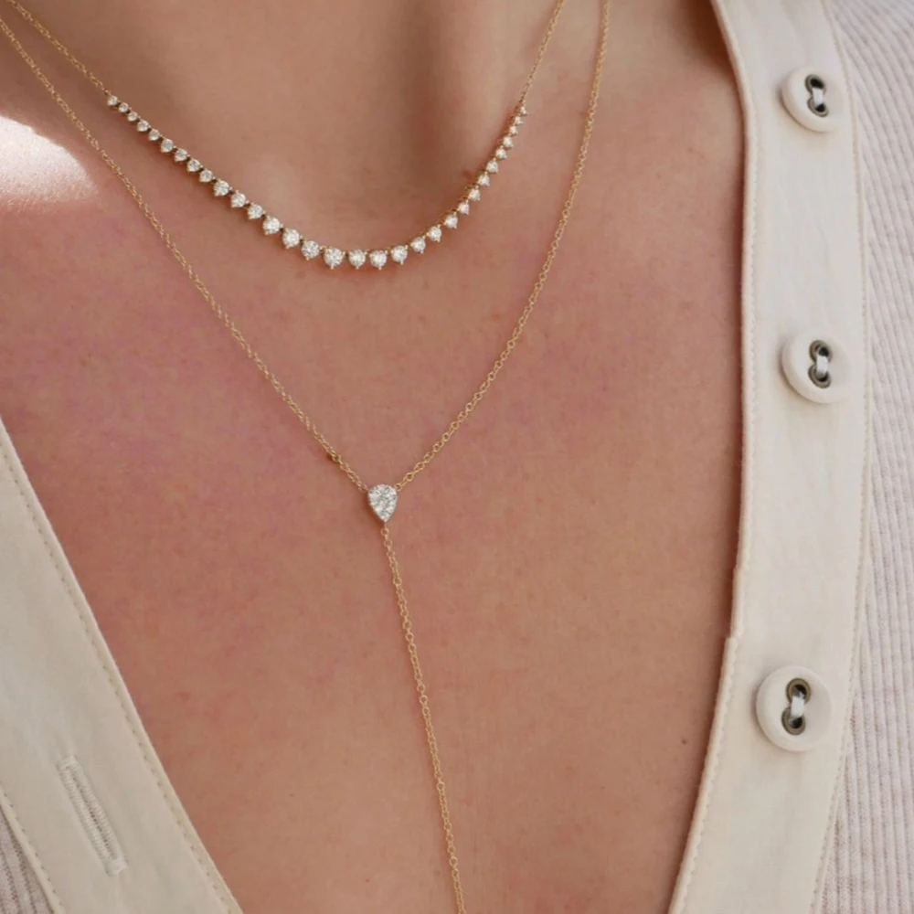 Waterdrop Fashion Double Layer Pendant Necklace For Women Clavicle Chain Luxury Jewelry Chokers Accessories Gift