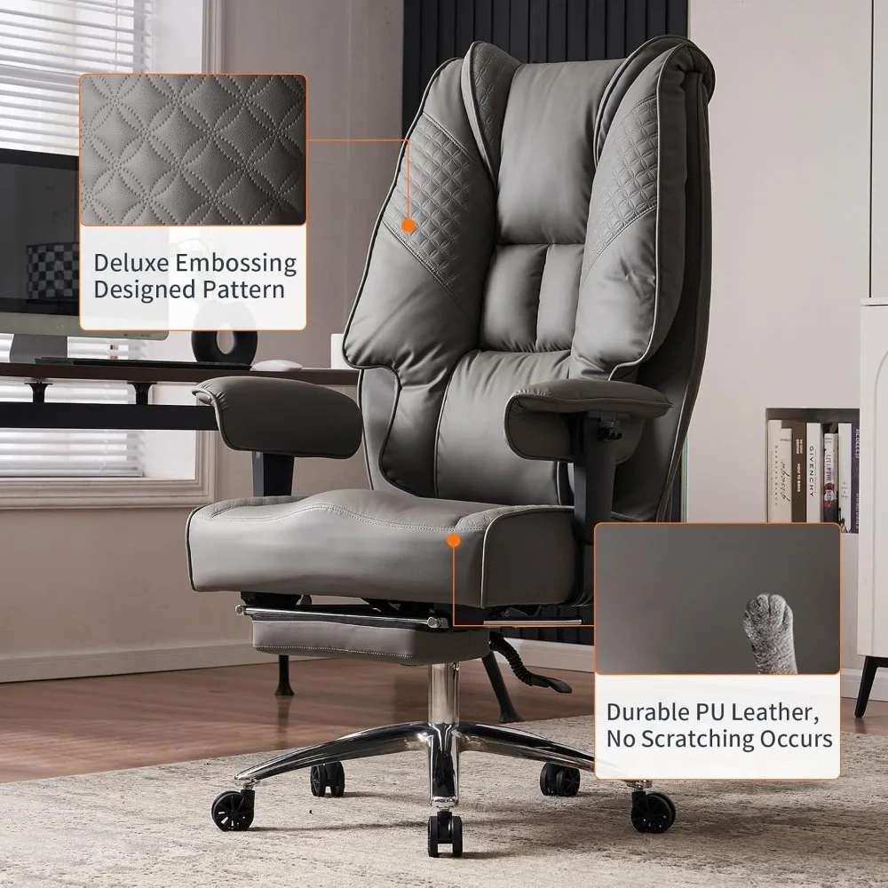 Big and Tall Office Chair 400lbs Wide Seat, Leather High Back Executive Office Chair with Foot Rest, Ergonomic Chairs Lumbar Sup