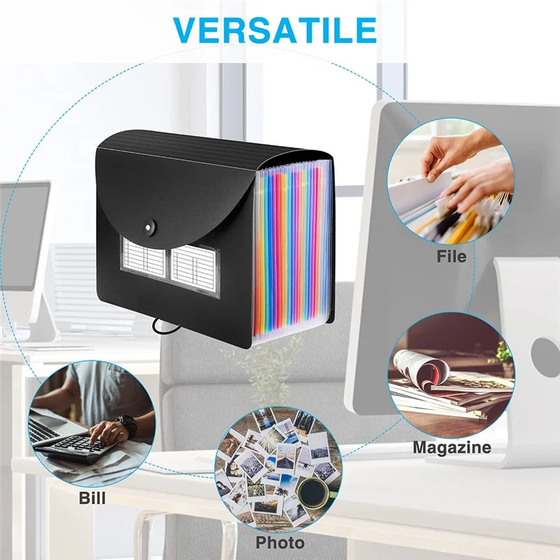

AC57-24 Pockets Expanding File Folder Letter A4 Paper Document With Blank Labels Desktop Storage Organizer