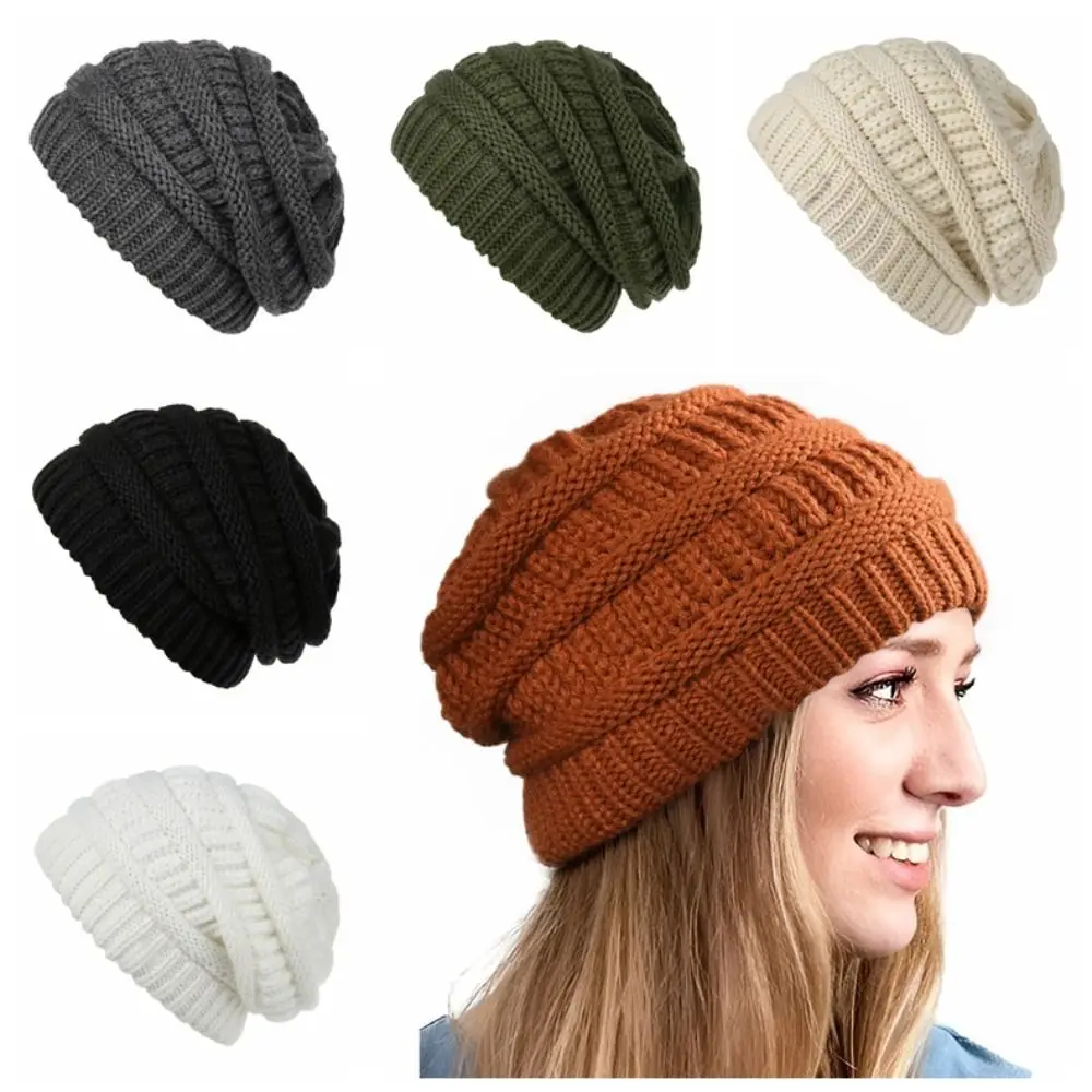 

Solid Color Warm Knitted Hat Windproof Without Brim Winter Knit Beanies Versatile Soft Elastic Knit Slouchy Beanie Skiing
