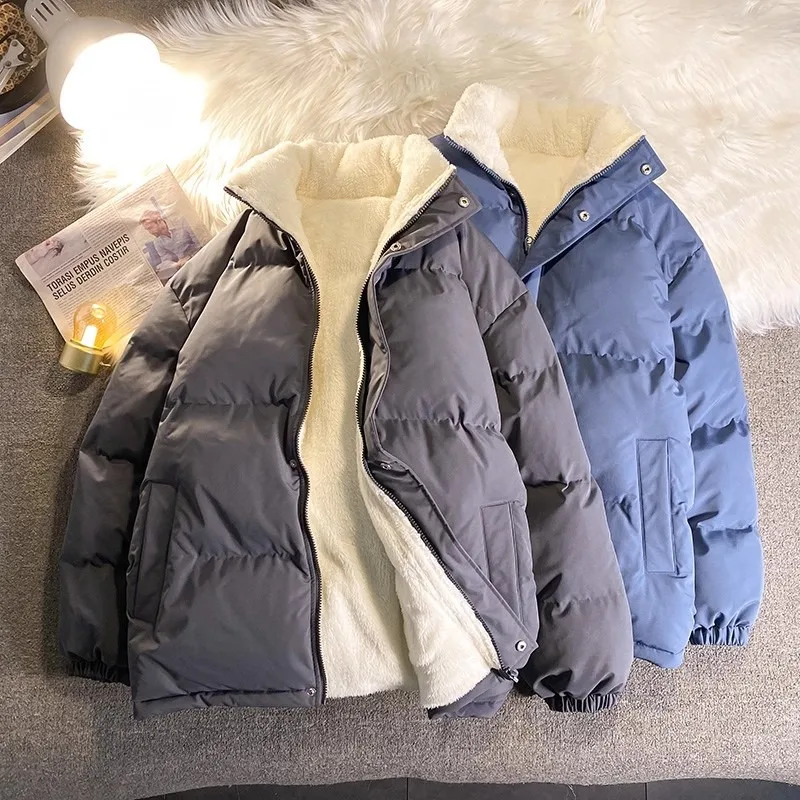 

Thiened Fce Pure Color из овчины Хлопок Джет Хлеб Harajuku Sle M2Xl P45 Молодежное трендовое зимнее пальто с воротником-стойкой