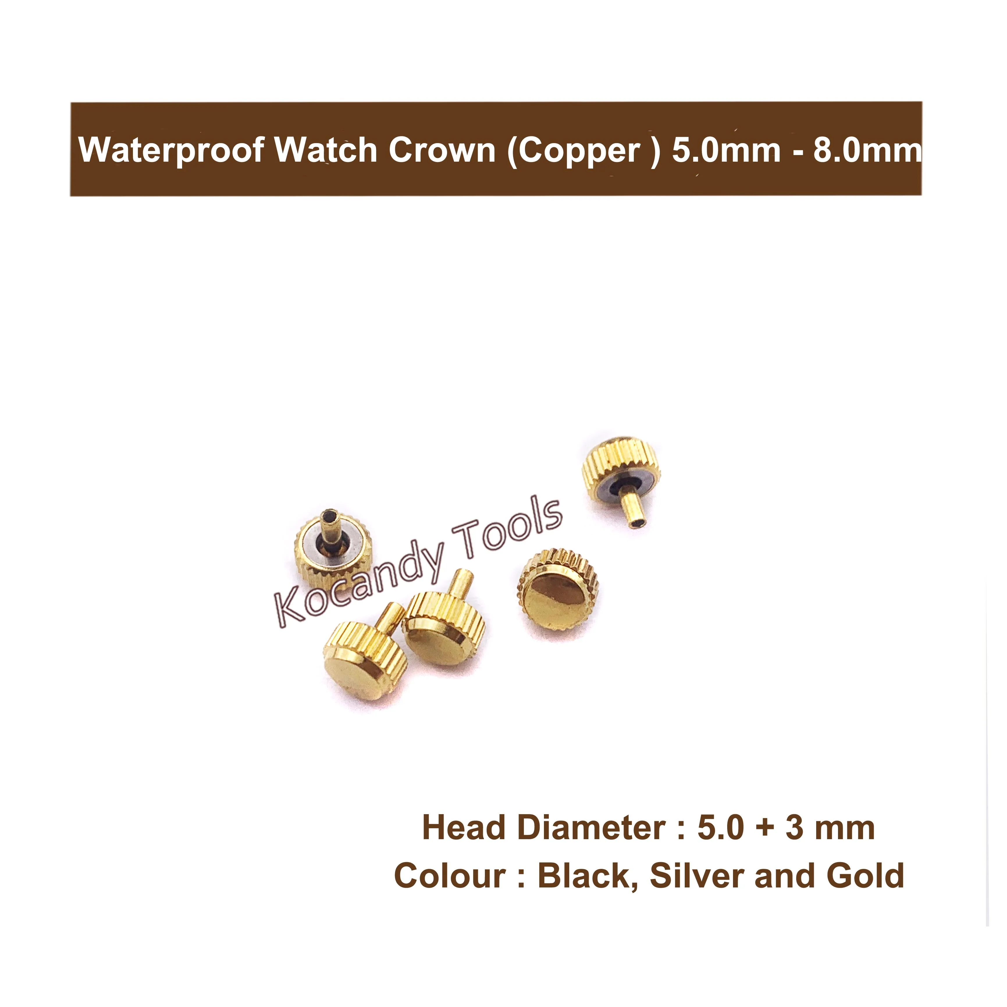 5.0mm - 8.0mm Waterproof Watch Crown for Watch Repair Parts and Replacement With Gold and Silver Colour