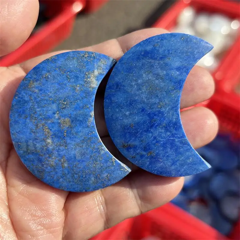 2PCS Natural Lapis Lazuli Moon Healing Fengshui Gemstones HomeDecoration Holiday Gift