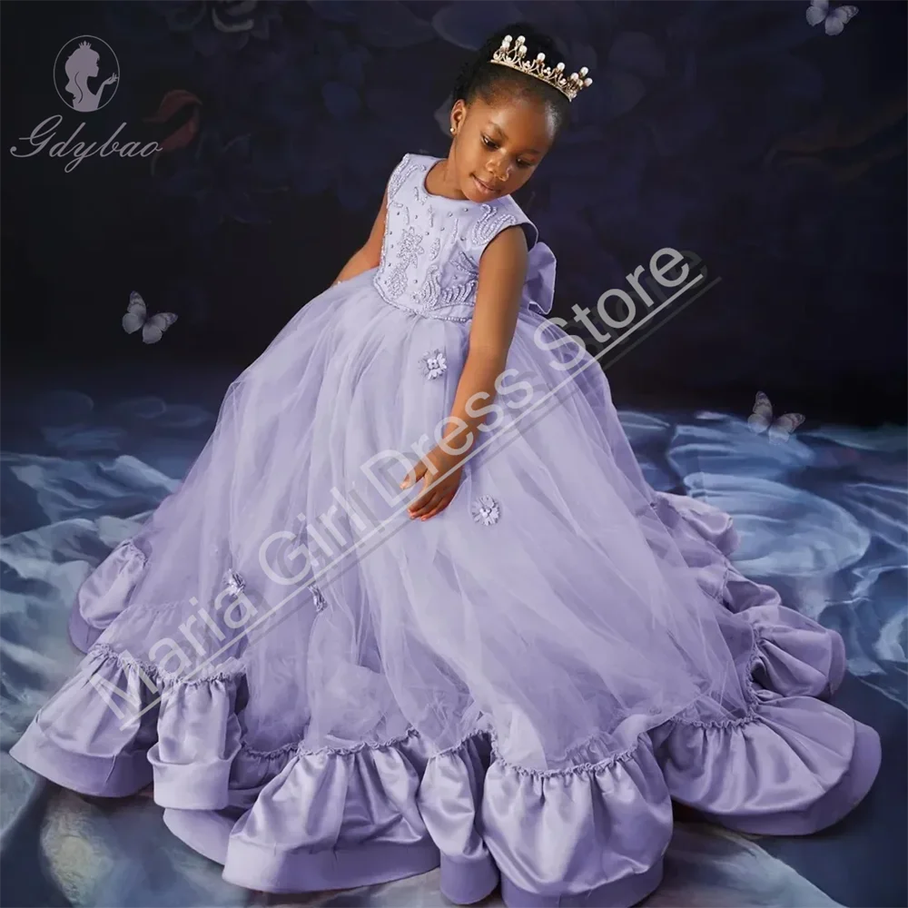 Elegante Blumenmädchenkleider für Hochzeit, Aufkleber, Kristall, ärmellos, für Kindergeburtstag, Party, Brautjungfer, Erstkommunion