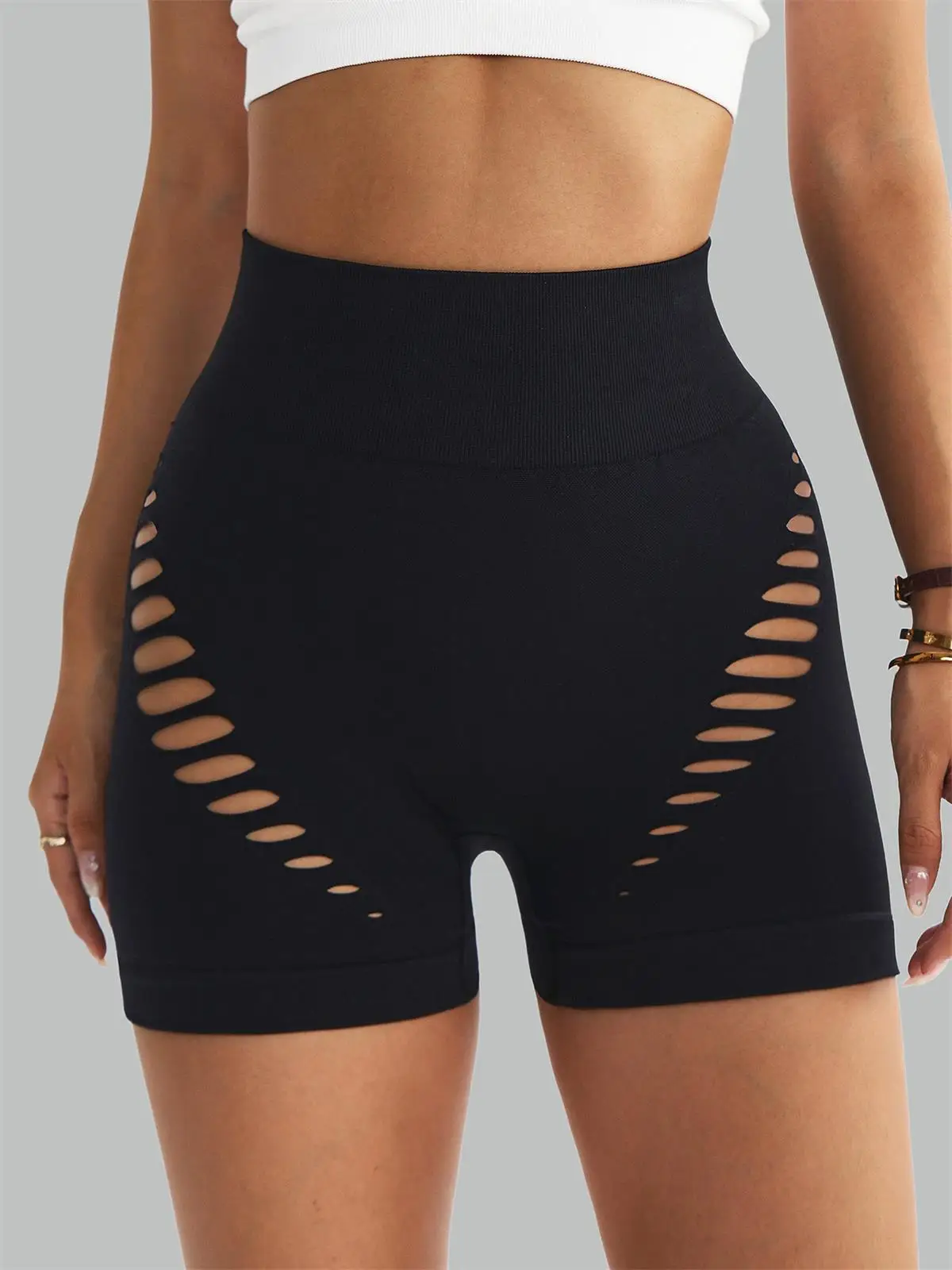 

Спортивные быстросохнущие женские шорты для йоги на открытом воздухе, летние сетчатые полые штаны для йоги для езды на велосипеде, бега и фитнеса