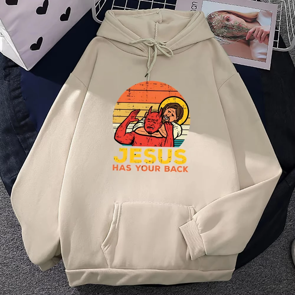 يسوع لديه ظهرك جيو جيتسو ريترو كريستيان هوديي النساء الرجال خمر بلوزات طويلة الأكمام Ropa Hombre سوداديراس الشتاء القمم #3