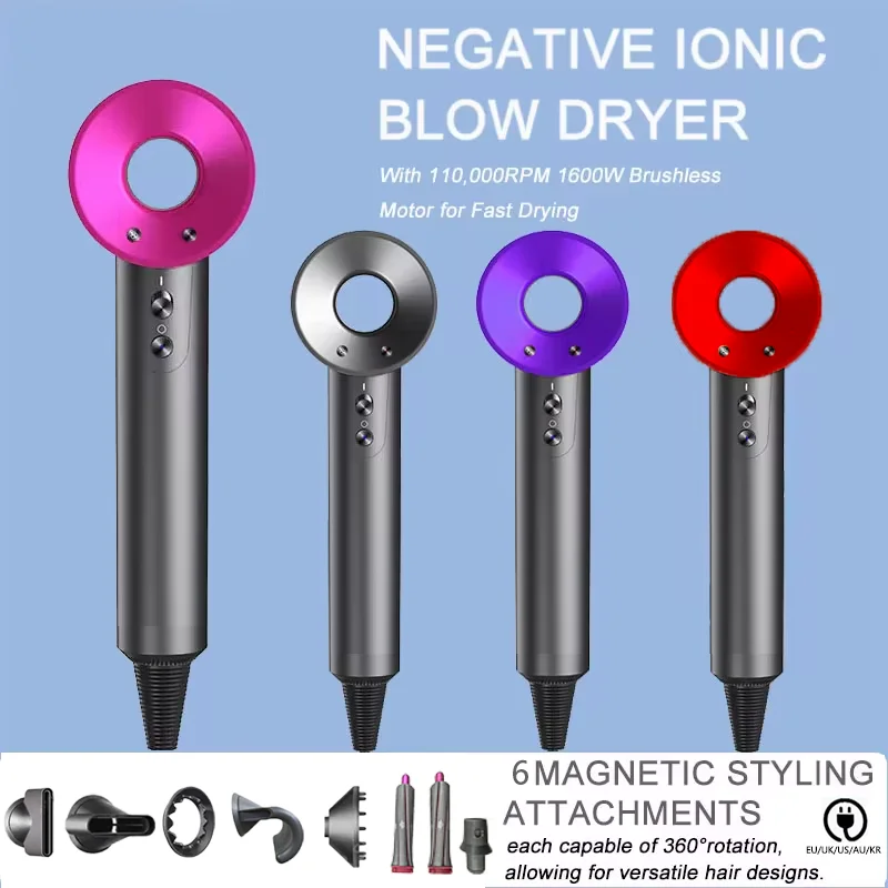 New Negative Ion 110,000 Rpm Professional Hair Care 62M/S Wind 1600W Quick-Drying Home Travel Professional Portable Hair Dryer