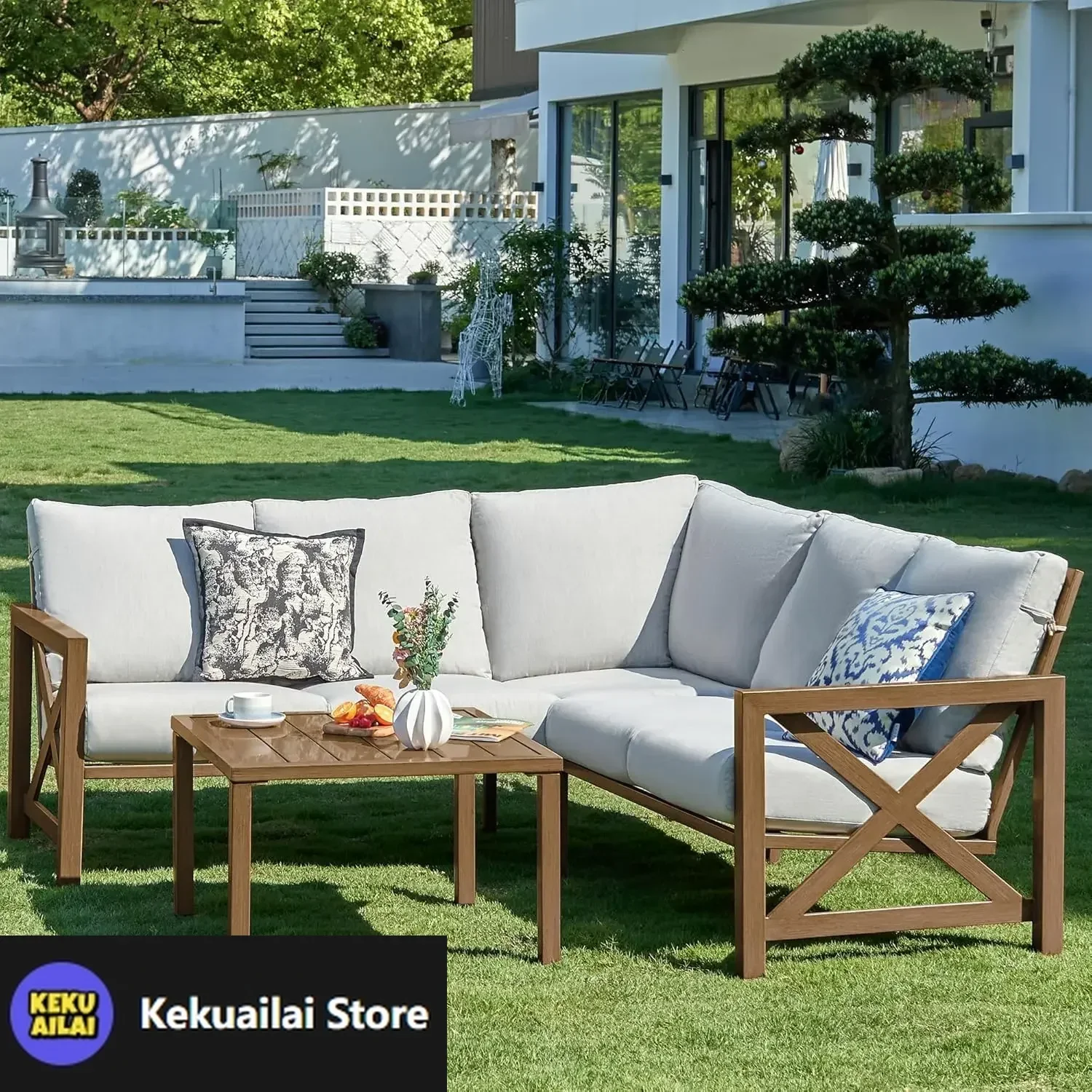

6 Pieces Patio Furniture Sets,Outdoor Furniture Sets Patio L Shape Sectional Couch Sofa Patio Conversation Sets