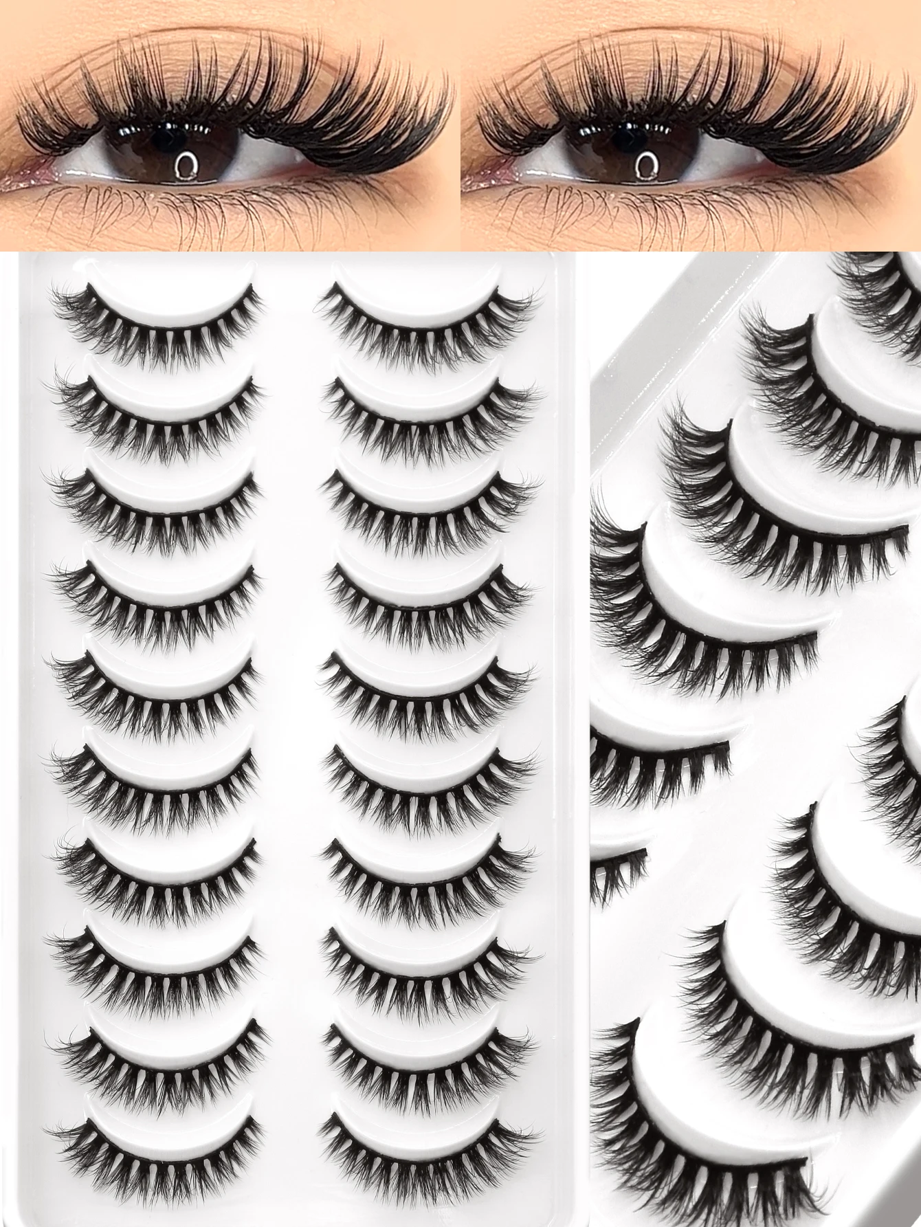 VELTRINAY 10 Pairs Cat Eye Faux Mink Lashes Curled & Uplifted Natural & Realistic Messy Ends Lengthening & Volumizing Makeup