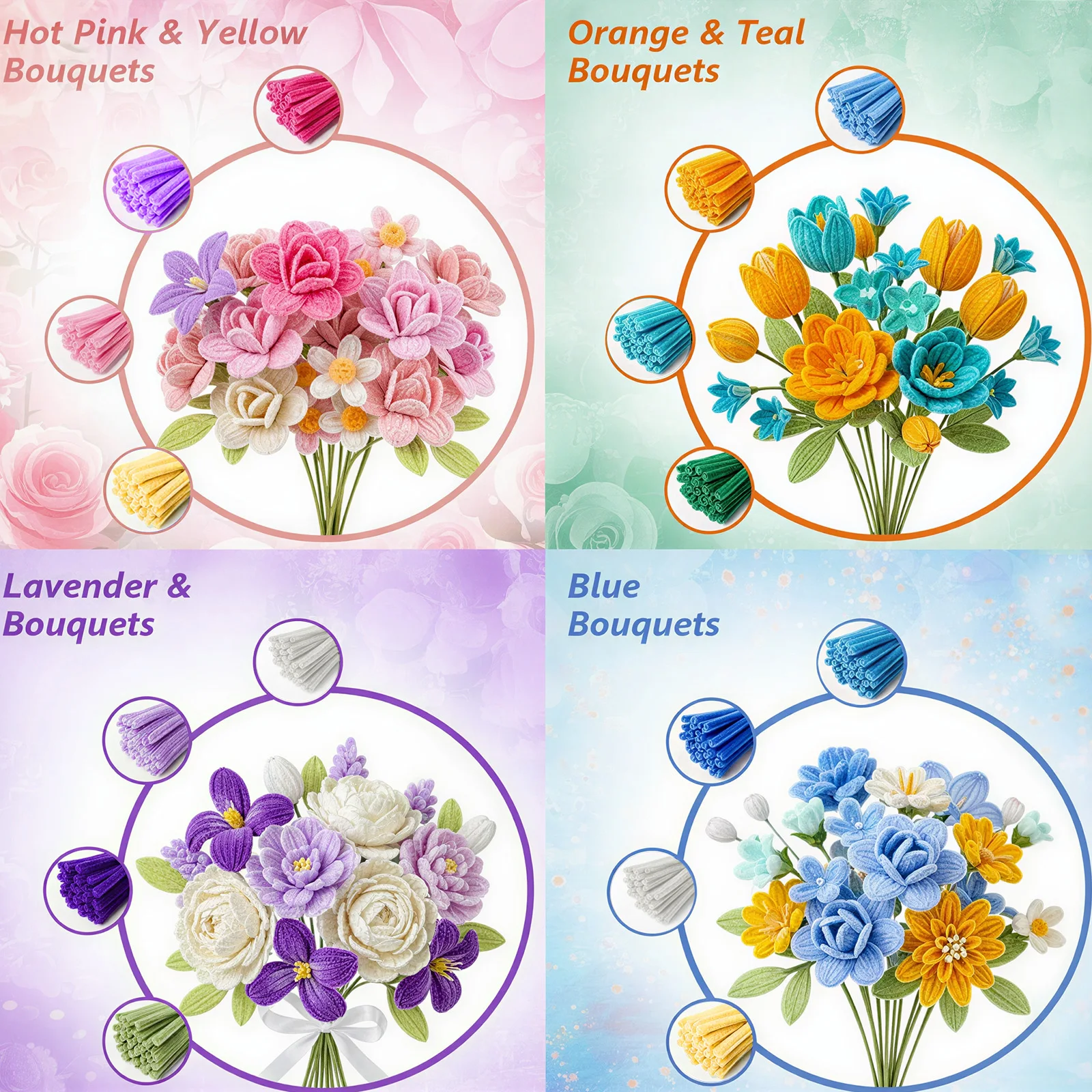1050Pcs Pipe Cleaner DIY Flower Craft Kit 18 Colors Chenille Stem Set with Floral Tape Stem and Accessories DIY Handmade Bouquet view 5