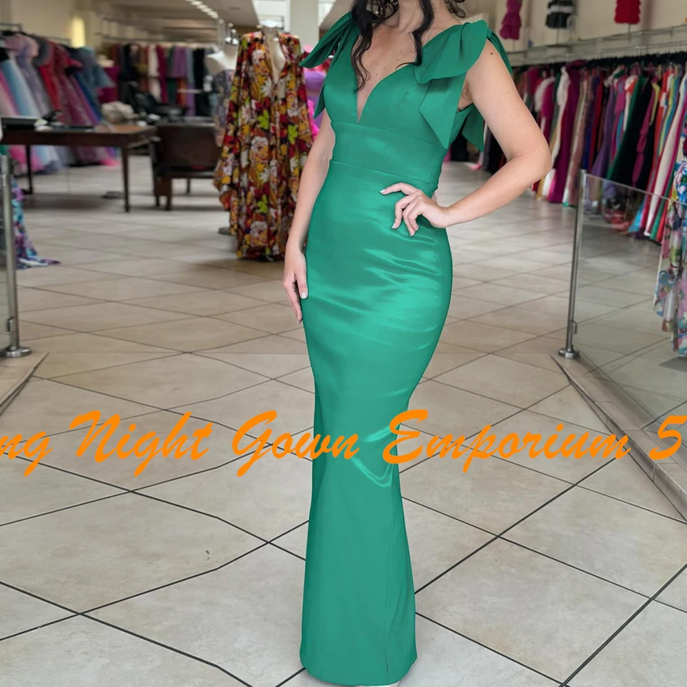 Customized Classic Pleats Bow Sweetheart Spaghetti Straps Back Slit Evening Dresses Elegant Mermaid Green Zipper Back Prom Gowns