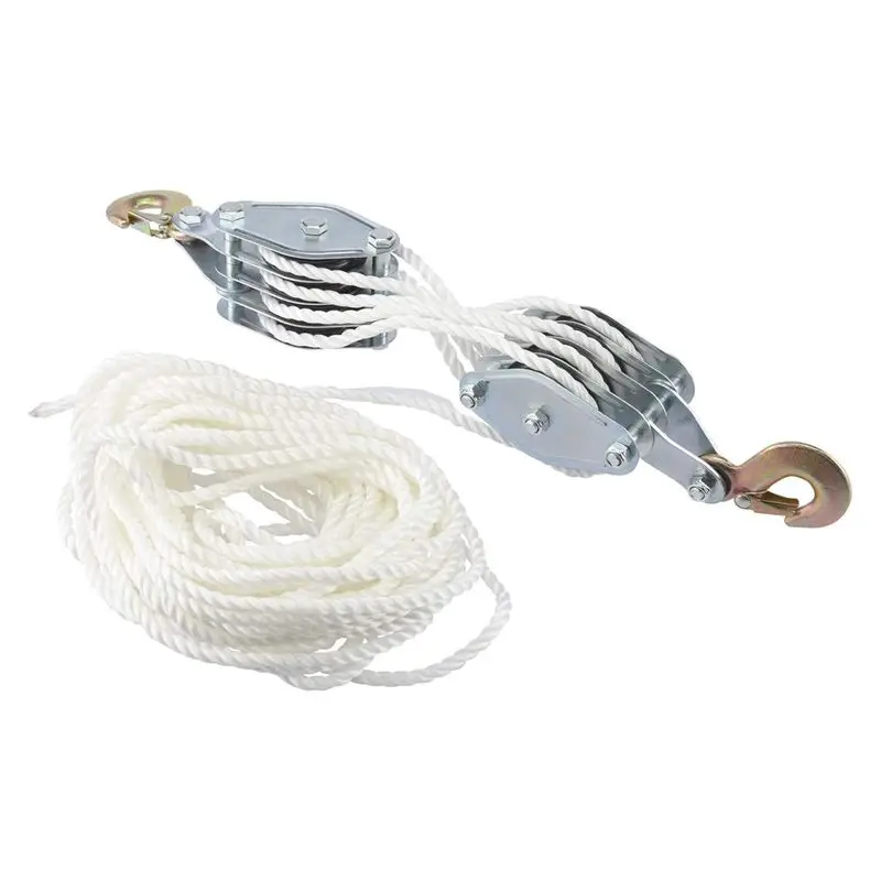 CMHI-4400 LBS Breaking Strength Heavy Duty Pulley Block And Tackle 65 Ft 3/8In Rope Pulley Metal For Animal Husbandry Warehouses