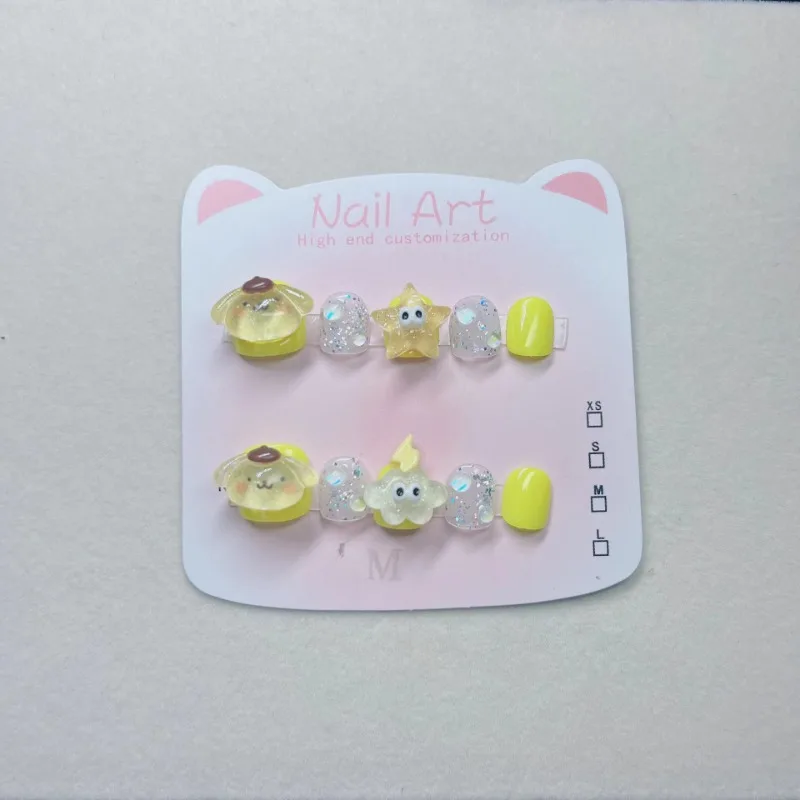 Ins Kawaii Sanrio Anime Fashion Handmade Non-toxic Wear Nail Patch Cute PomPomPurin Stickers Removable Fingers Decoration Gifts