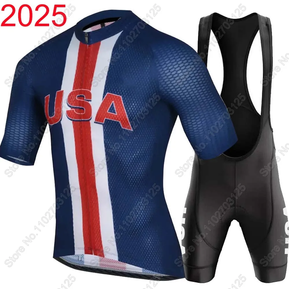 

2025 USA National Team Cycling Jersey Set Short Sleeve American Clothing Road Bike Shirts Suit Bicycle Bib Shorts MTB Ropa