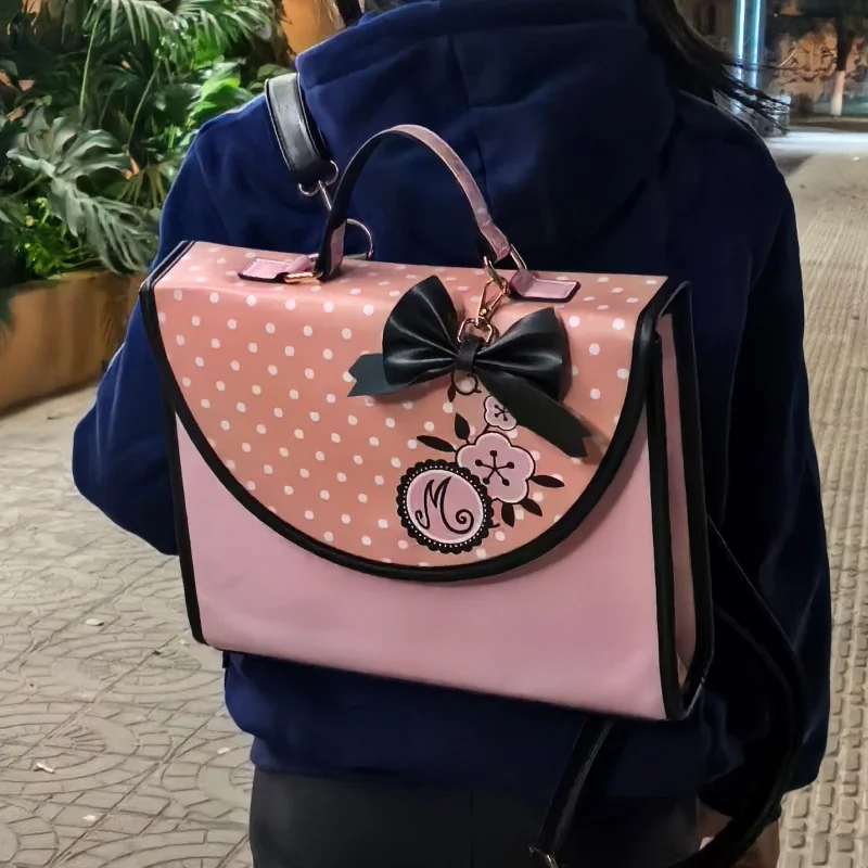 [in-stock]-marinette-handbag-backpack-cute-pink-polka-dots‌-，bow-pattern-crossbody、shoulder-bag-for-adult-women-daily-use