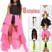 Women Skirt Pleated Neon Mesh Transparent Buckle Skirts Tulle Loose Patchwork Harajuku Sexy Mini Chic Skirt Night Festival Queen