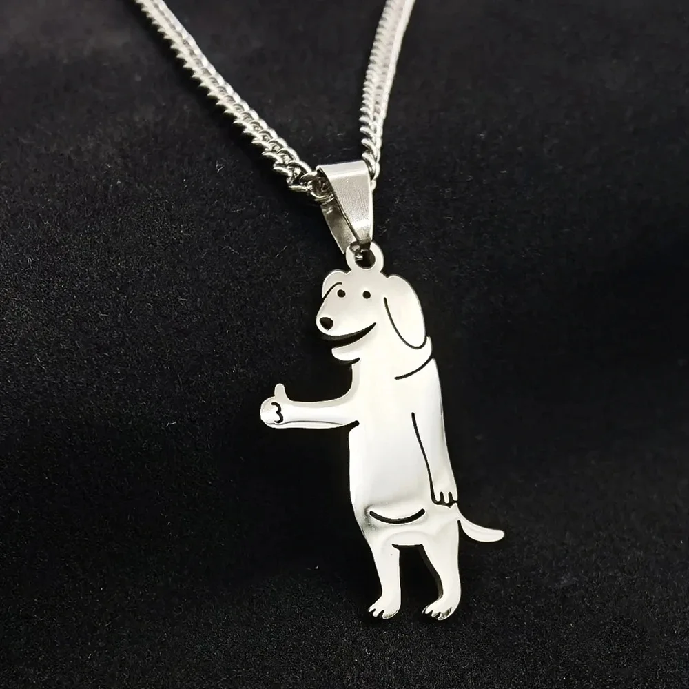 Titanium Steel Dog Cat Necklace For Women Men Trend Funny Cute No Fade Pendant Sweater Chain Kpop Jewelry