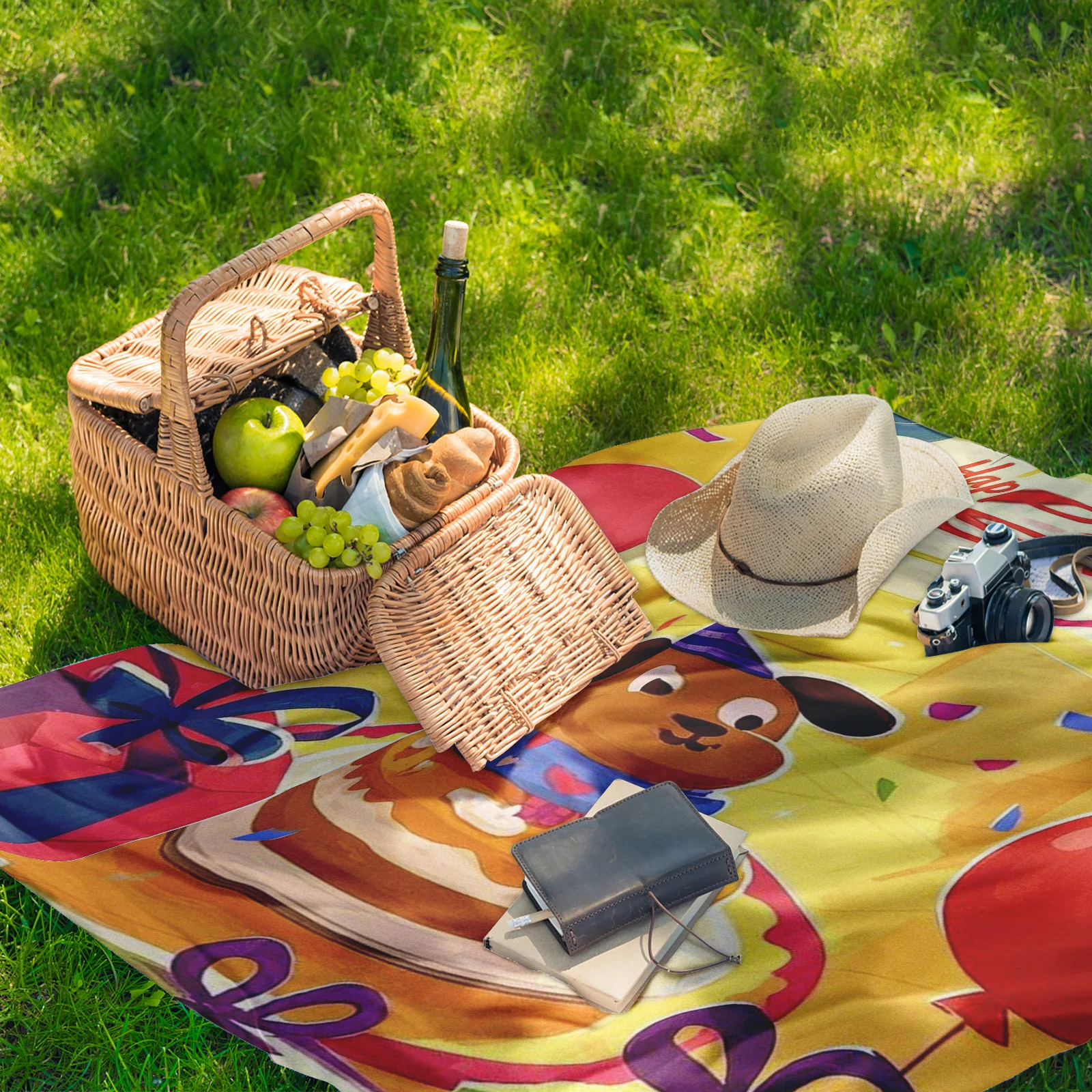 Cartoon Party With Cake Design Outdoor Blanket For Camping Picnic And Nature Adventures With