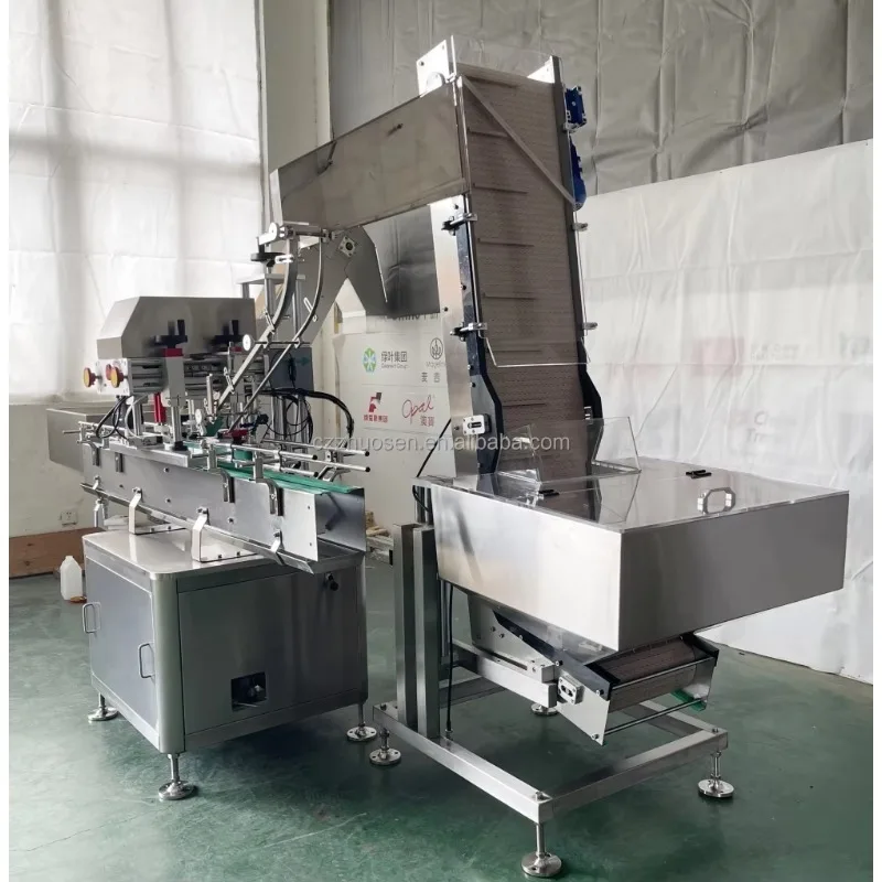ZOSN Full Automatic 4 Wheels Peanut Butter Sauce Bottle Jar cap Screw Screwing Sealing Capping Machine with Cap Feeder Elevator