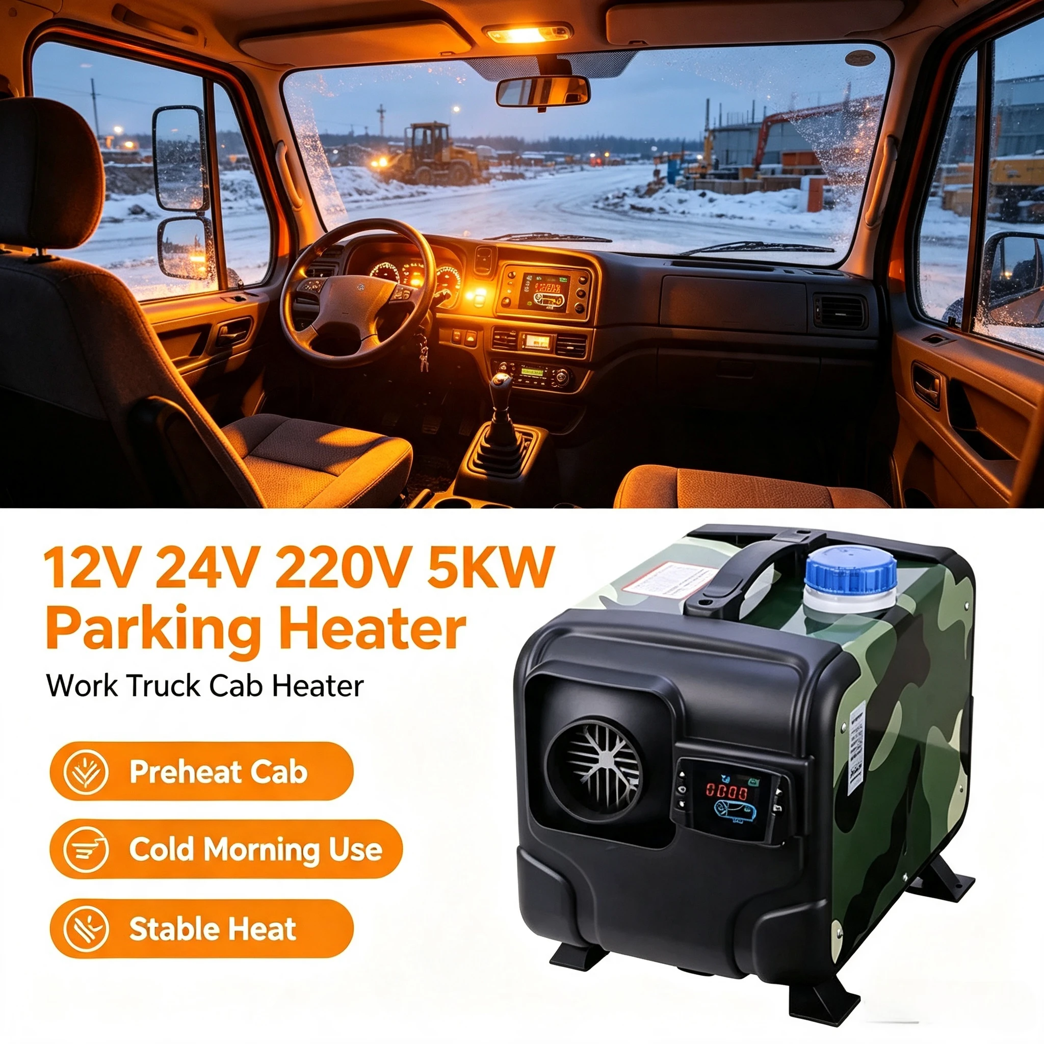 RV Truck Diesel Parking Heater 5KW 12V24V220V Multi Voltage Aluminum Housing Defrosting LCD Wireless Remote for Snow Area