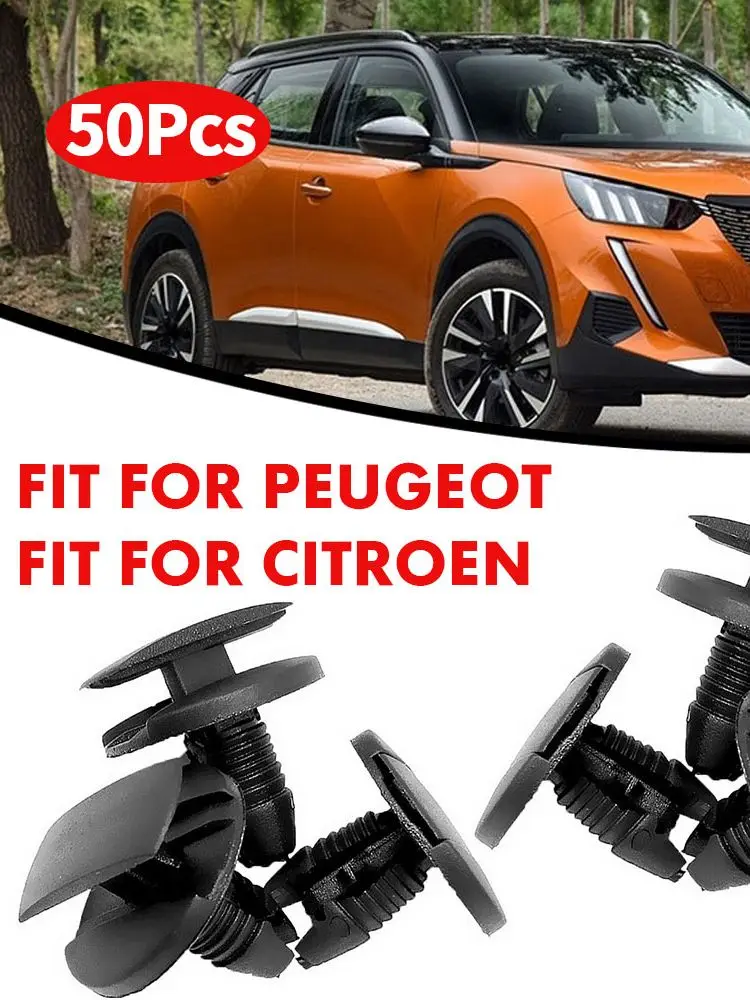 Réinitialisation de fixation automatique pour KIT, rivet de pare-chocs en cristal, partenaires de garde-boue, retenue en plastique noir, panneau de garniture, 50 pièces