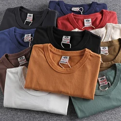 New American t-shirt men's Retro Gog heavy cotton patch short sleeve men's round neck summer bottoming shirt T-shirt solid