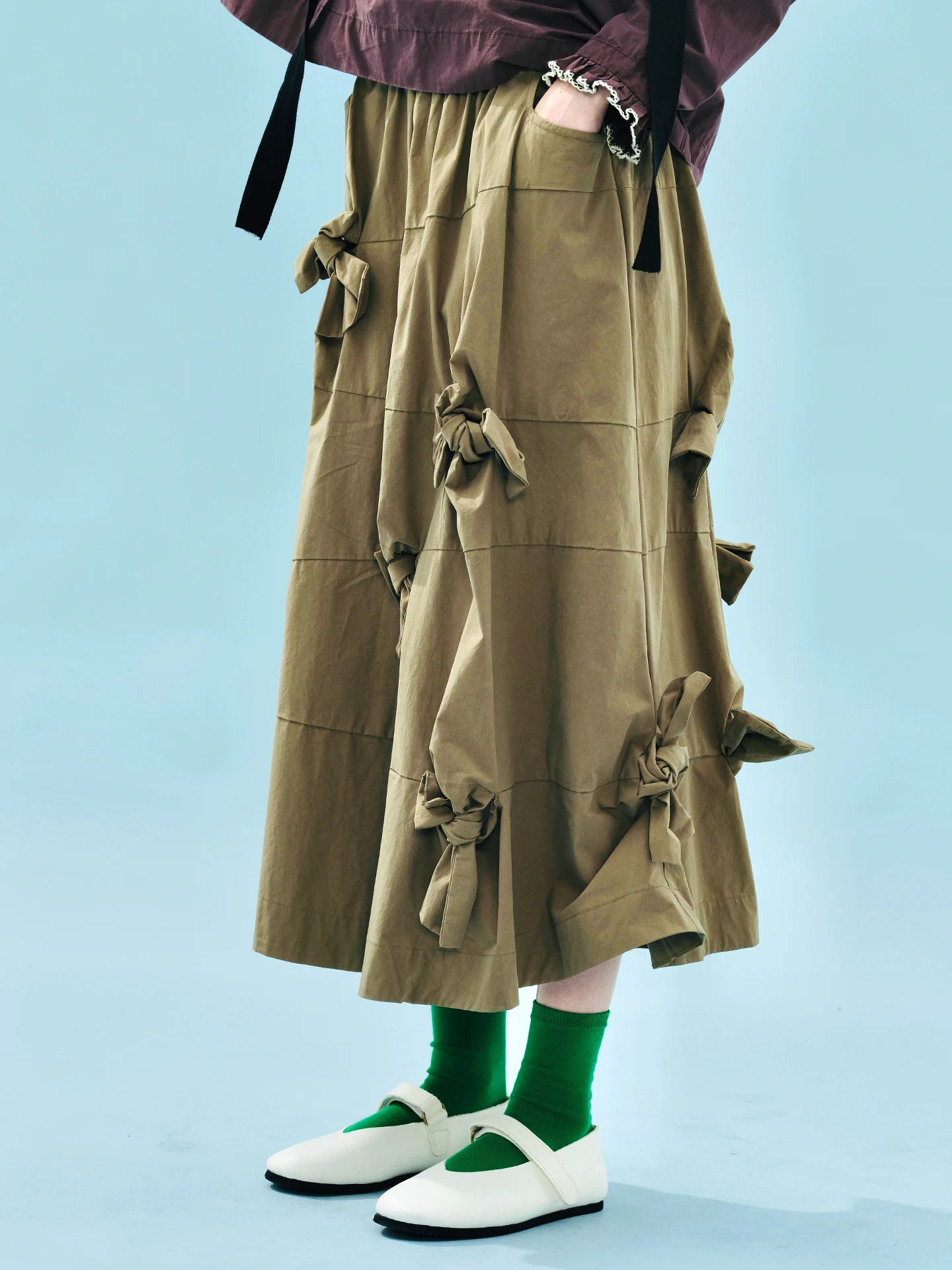 

Original retro women's A-line skirt, 2025 early autumn literary water-washed strapless bow half-length dress255218