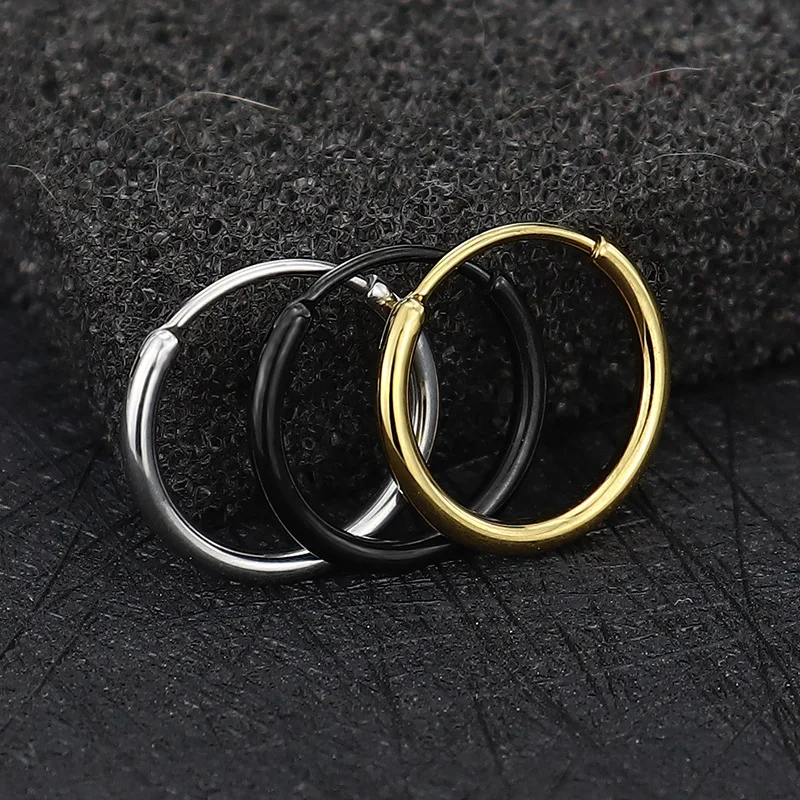 Mini 1 Stück 1,6 mm runde offene Creolen, Schwarz-Gold-Farbe, 316L Edelstahl, IP-beschichtet, kein Verblassen, allergiefrei – Detail 4