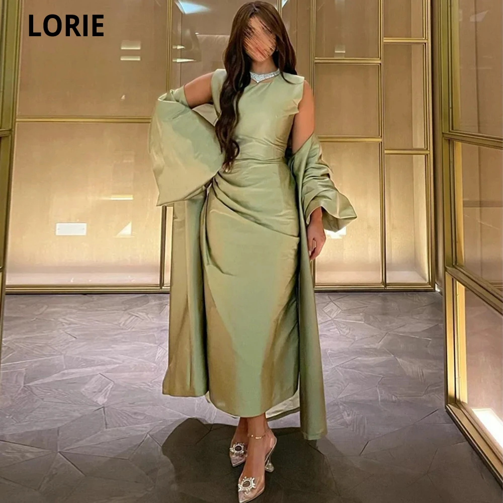 

LORIE Elegant Mermaid Evening Dress for Women 2023 Luxury O Neck Pleat Handmade Long Cape Sleeves Formal Prom Wedding Party Gown