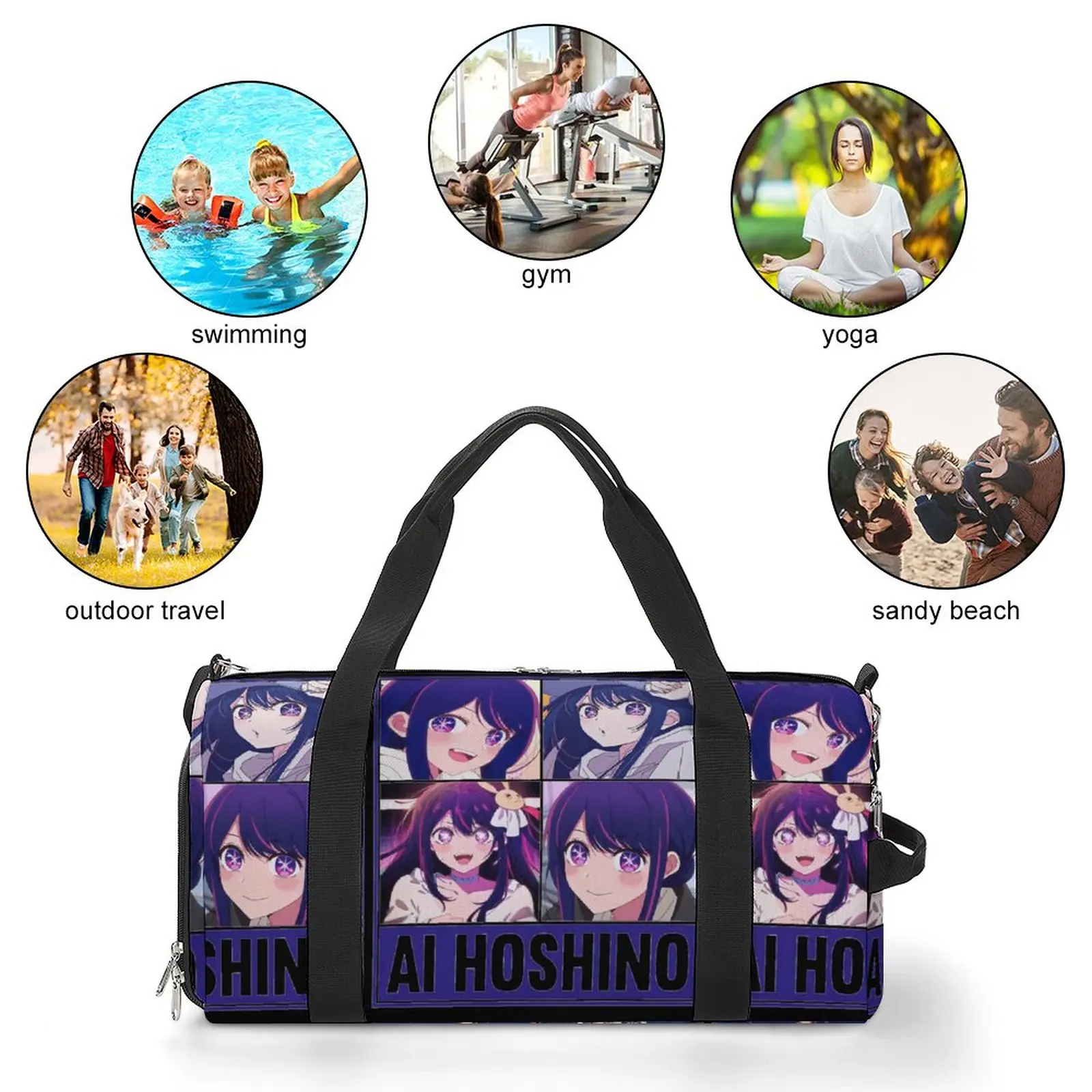 Oshi No Ko Gym Bag Anime 90s Weekend Sports Bags with Shoes Travel Custom Handbag Vintage Fitness Bag For Male Female