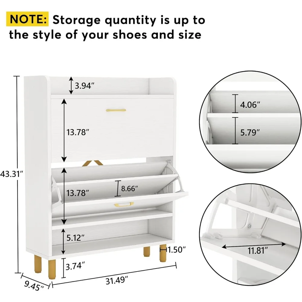 Shoe Cabinet, 2-Tier Shoe Storage Cabinet with Flip Doors, Vintage Entryway Shoe Organizer Rack with Open Shelves