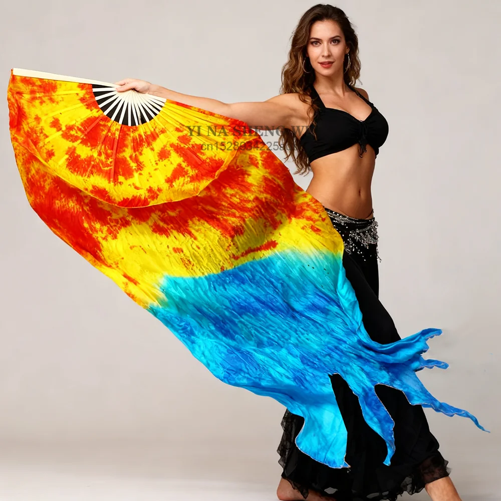 180x114cm 染色済み 100% シルク ファンベール 女性用 ベリーダンス パフォーマンス ファン ベリーダンス衣装とアクセサリー ファイヤーファン 1ペア