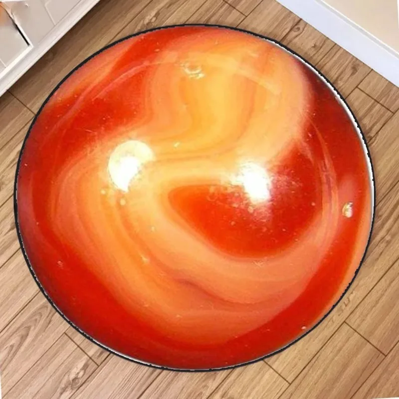 Creative Glass Marble Print Round Carpet, Soft Anti-Slip Circle Rug for Living Room, Wear-Resistant Decorative Floor Mat