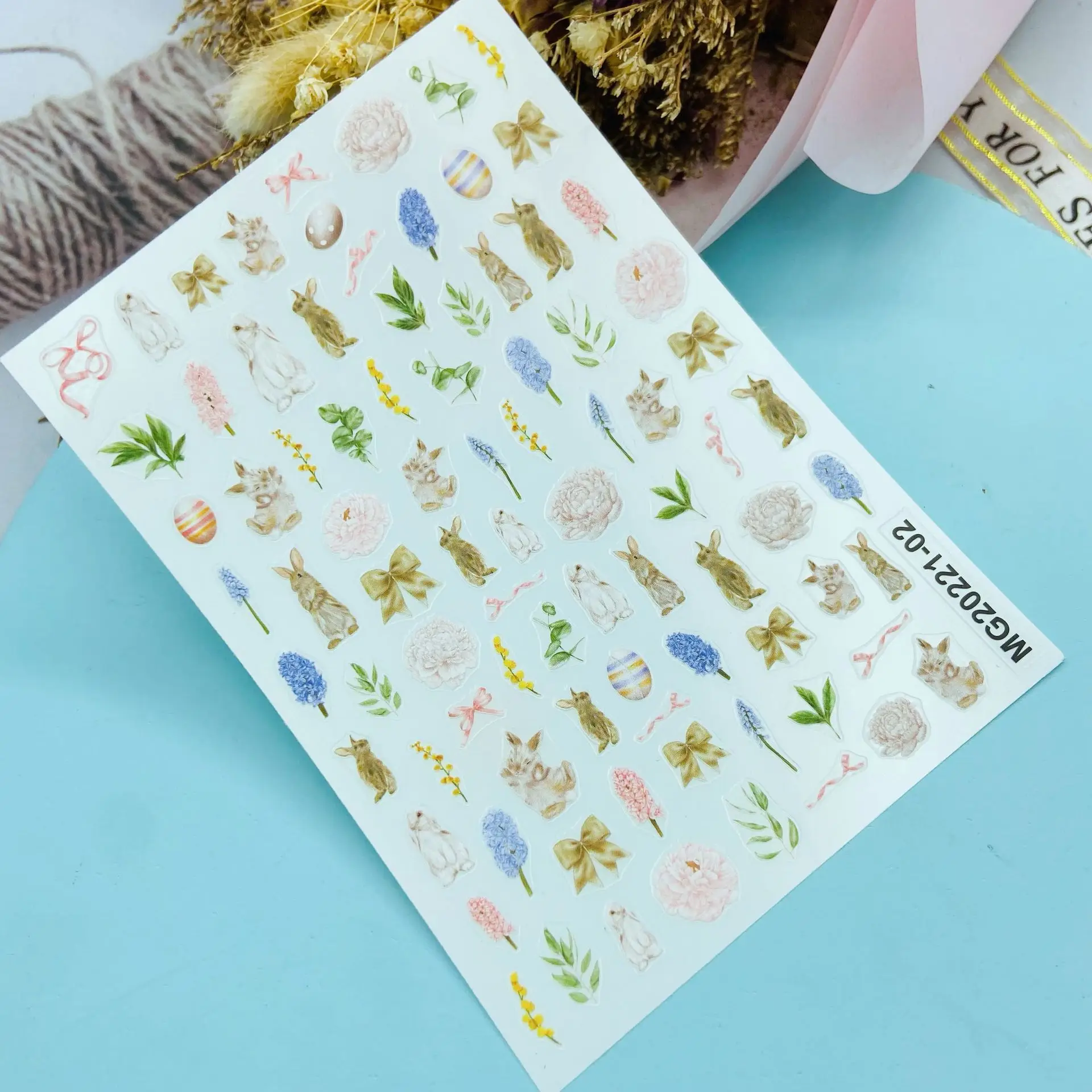 DIY Japanese Style Back Glue Adhesive Nail Stickers Thin Traceless Spring Flowers Long Ear Rabbit Cat Series Dry Nail Decals