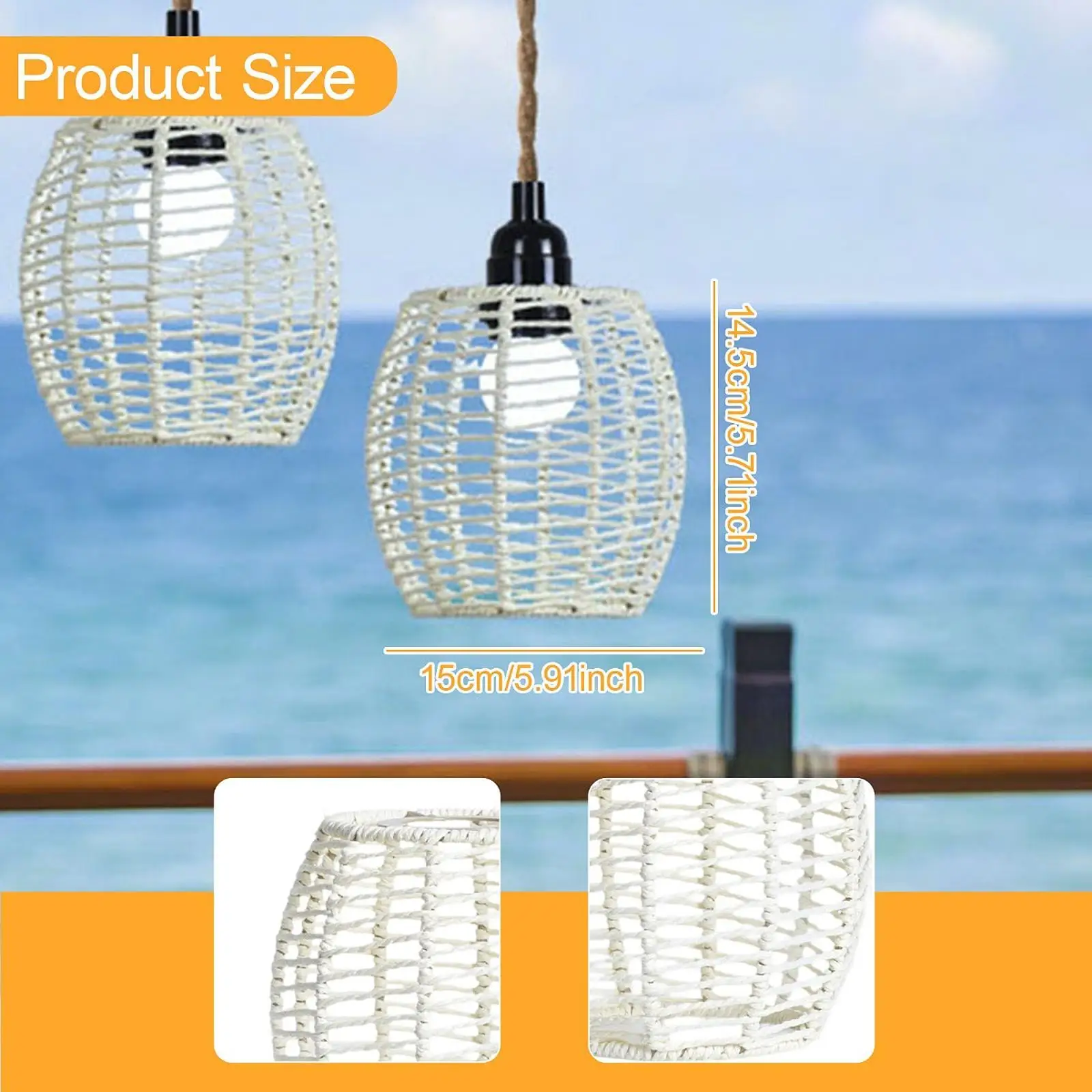 Abajur de corda tecida pingente luz sombra, decoração, lanterna de teto capa lustre sombra para casa de chá quarto fazenda