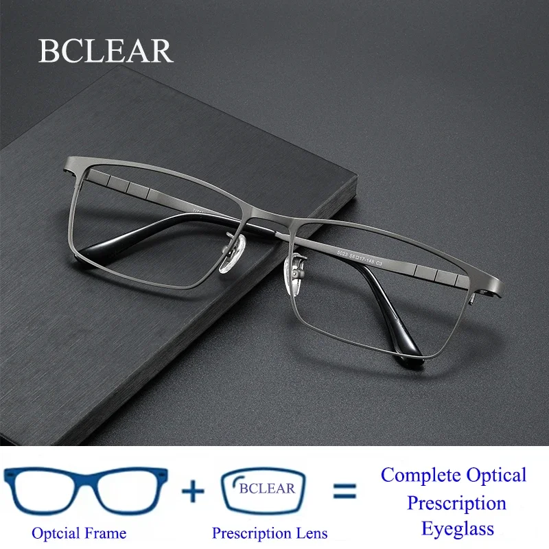BCLEAR Titanium Progressive Prescription Glasses Men Square Anti Blue Light Photochromic Eyewear Optical Myopia Eyeglasses