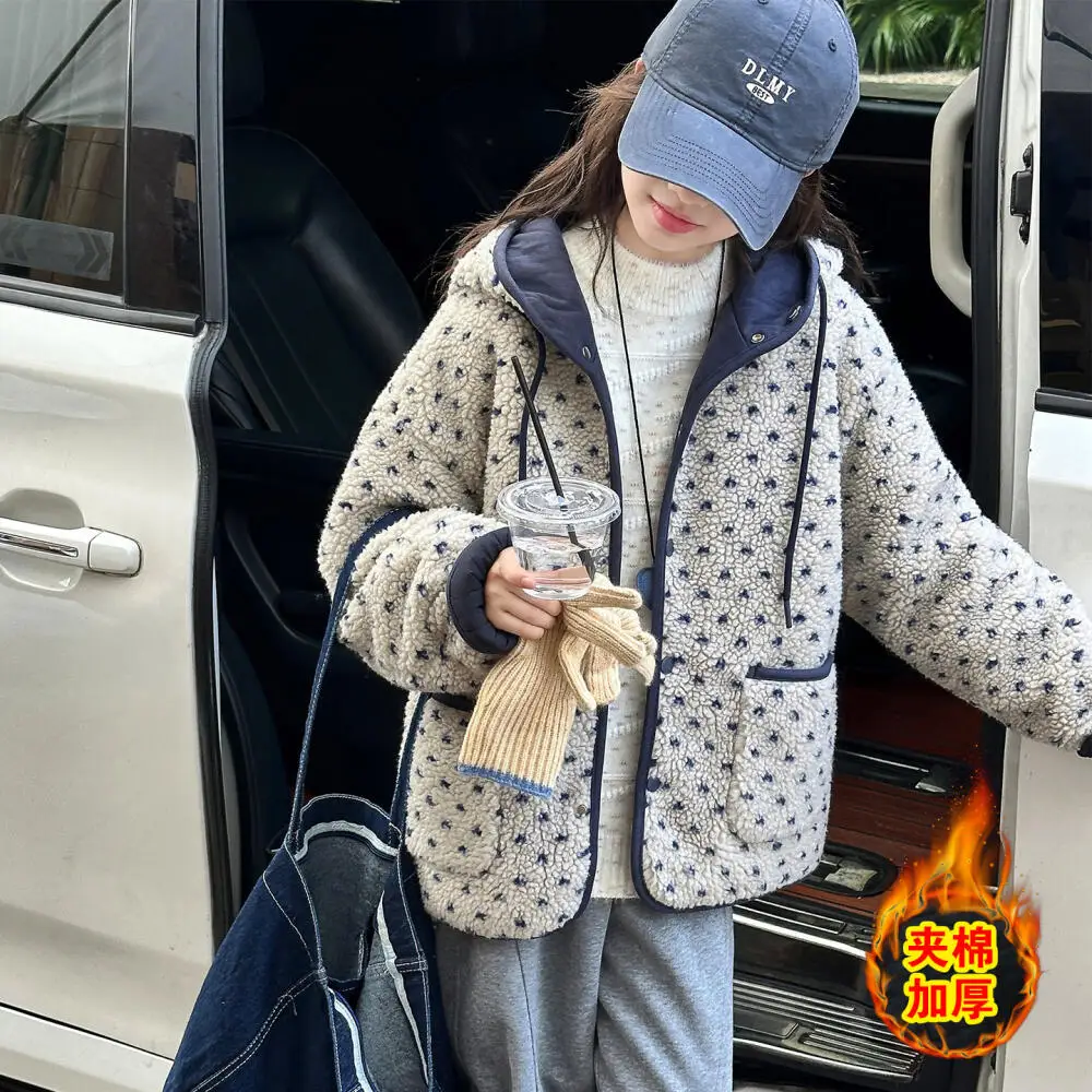 

Kawaii модное теплое пальто из овечьей шерсти для девочек, студенческое осенне-зимнее повседневное утепленное пальто с героями мультфильмов, детская одежда