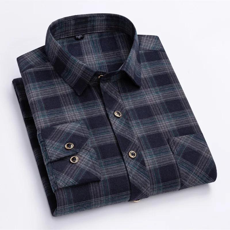 Men\'s Plaid Shirt Long Sleeve Cotton Regular Fit Men Casual Oversized Thick Flannel Shirts Leisure Autumn Male Blouse Clothing