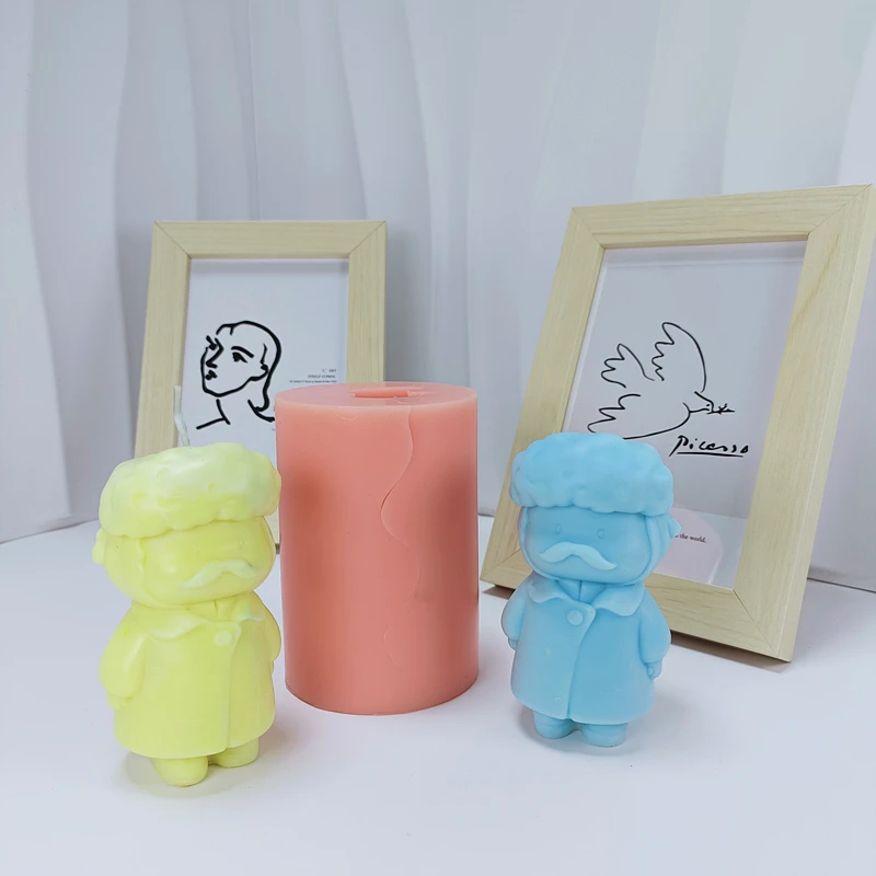 Charming Mona Lisa Human Statue Candle Silicone Mold Grandparents Wax Mould Gifts to Family Members Desktop Decoration