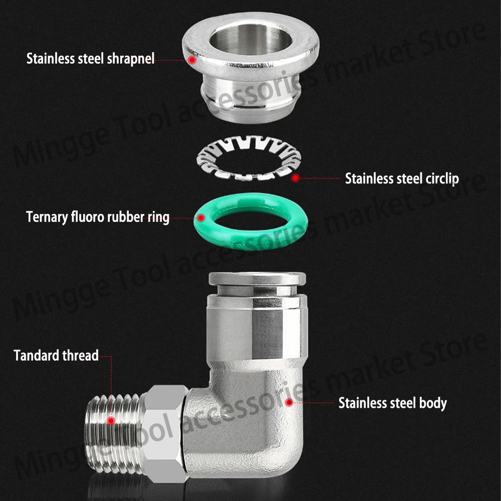 PL 304 Stainless Steel Pneumatic Quick Connector Elbow External Thread 1/8 1/4 3/8 1/2 PU Inch Air Hose 5/32 1/4 