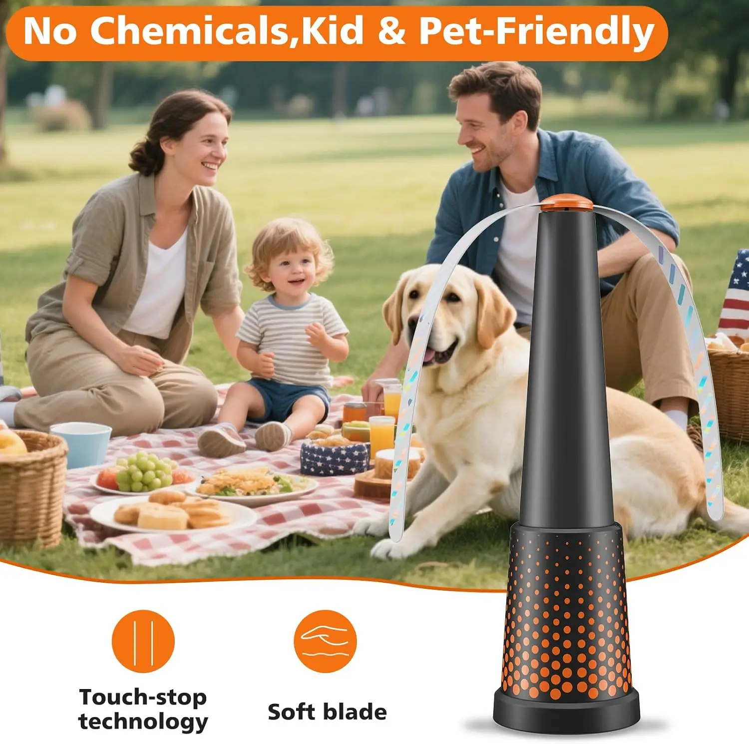 Portable Picnic Fly Fan Holographic Blade 4 Pack Battery Powered, Portable, Fly Repellent All Season Neutral