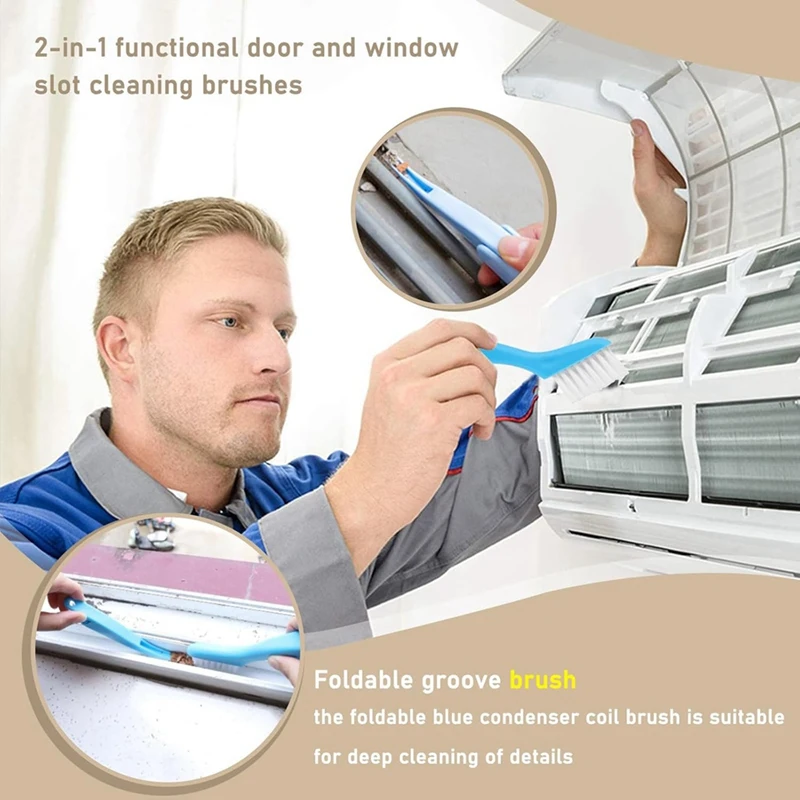 4 Piece Air Conditioner Cleaning Tool Kit, 1 Dual-Sided Condenser Coil Cleaner Brush And 3 Microfiber Cleaning Brushes