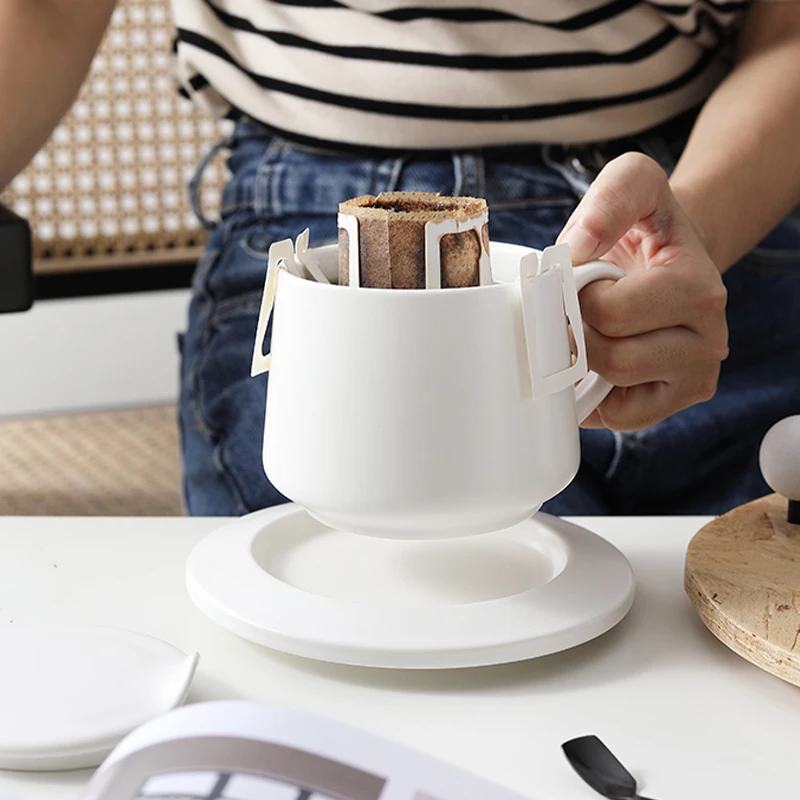 430ml Matte Ceramic Coffee Cup and Dish Set Simple European Premium Light Luxury Home Office Afternoon Tea Sets Mug With Lid