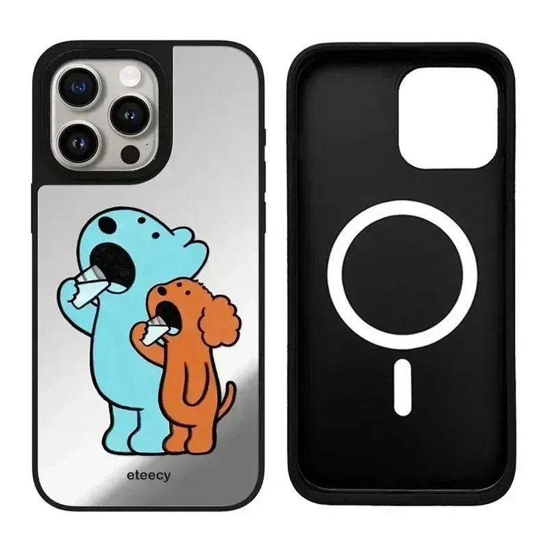 

Cartoon Cute Companion Dog IPhone 11 12 13 14 15 16 Pro Max Mirror Surface MagSafe Case Cover Shell for 16 Pro Max