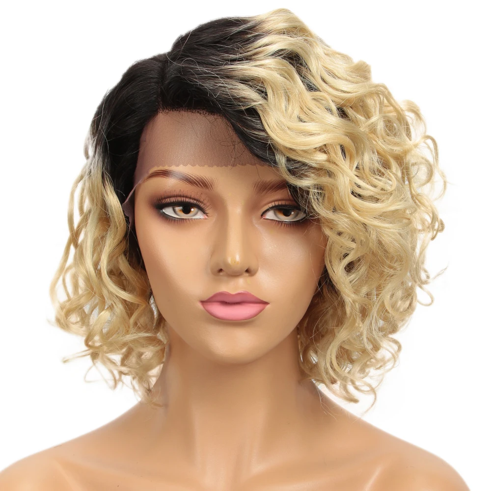 613 Blonde Human Hair Wigs For Women 100% Real Ready To Wear Bouncy Curly Short Bob Wig Lace Front Human Hair Wigs Black Roots