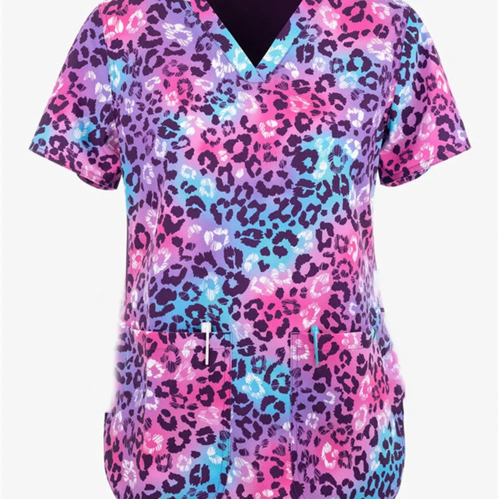 

Pharmacist Dentist Veterinary Nurse Grooming Scrubs Leopard Printed Nurse Gowns Printed Medical Laboratory Medical Uniforms